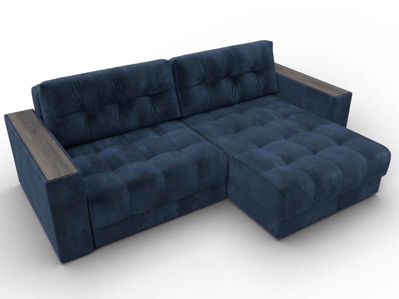 Диван угловой с декором Лига-049 НПБ, Велюр, TOWER 13 синий