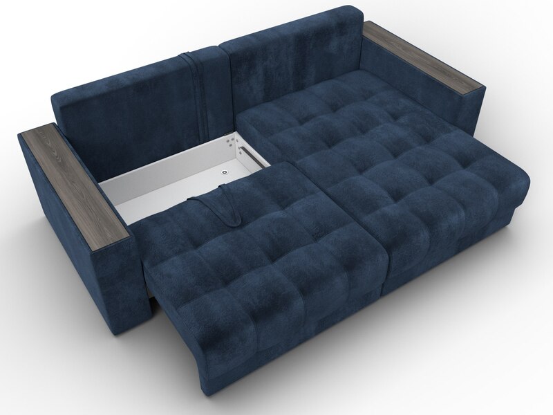 Диван угловой с декором Лига-049 НПБ, Велюр, TOWER 13 синий