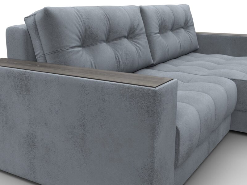 Диван угловой с декором Лига-049 НПБ, Велюр, TOWER 10 серый