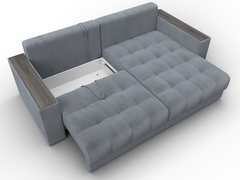 Диван угловой с декором Лига-049 НПБ, Велюр, TOWER 10 серый