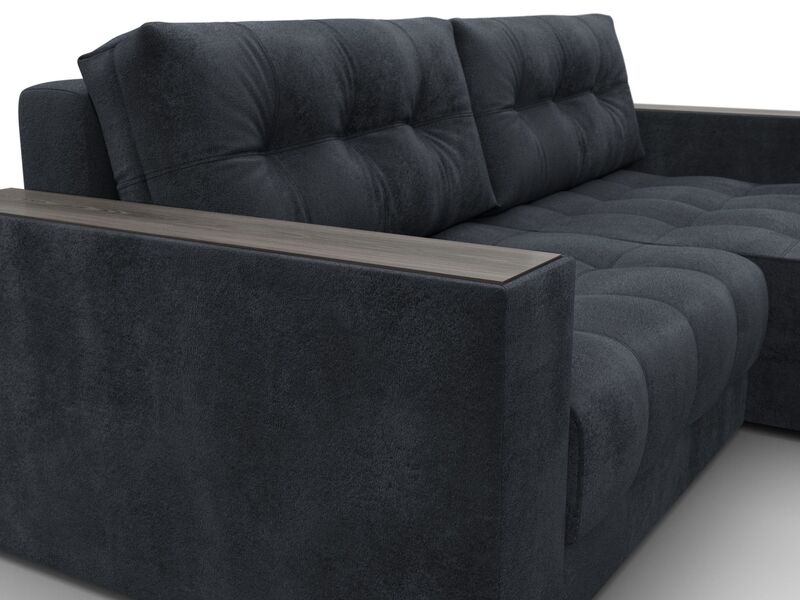 Диван угловой с декором Лига-049 НПБ, Велюр, TOWER 11 темно-серый