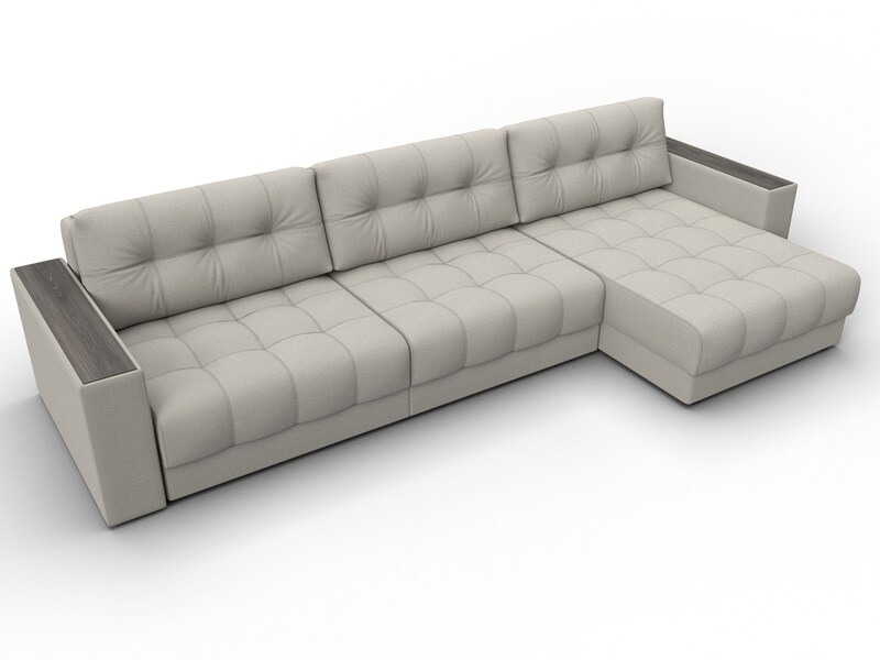 Диван угловой с декором Лига-049 НПБ Лонг, Рогожка, Амур 02 бежевый