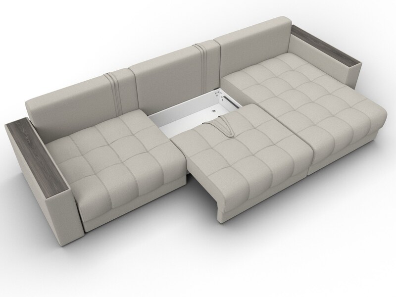 Диван угловой с декором Лига-049 НПБ Лонг, Рогожка, Амур 02 бежевый