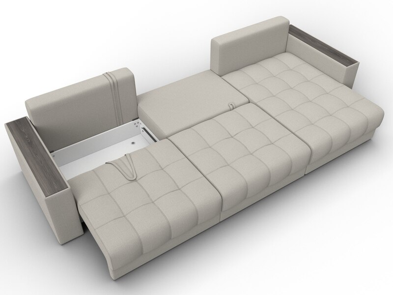 Диван угловой с декором Лига-049 НПБ Лонг, Рогожка, Амур 02 бежевый