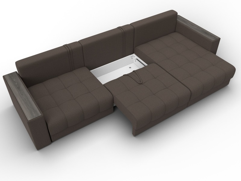 Диван угловой с декором Лига-049 НПБ Лонг, Рогожка, Амур 05 коричневый