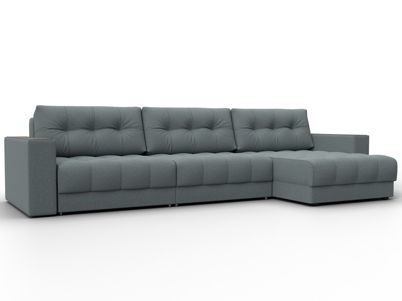 Диван угловой с декором Лига-049 НПБ Лонг, Рогожка, Амур 07 серый