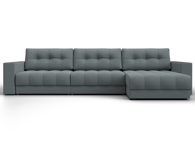 Диван угловой с декором Лига-049 НПБ Лонг, Рогожка, Амур 07 серый