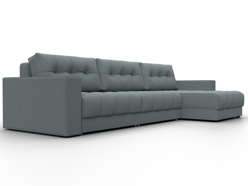 Диван угловой с декором Лига-049 НПБ Лонг, Рогожка, Амур 07 серый