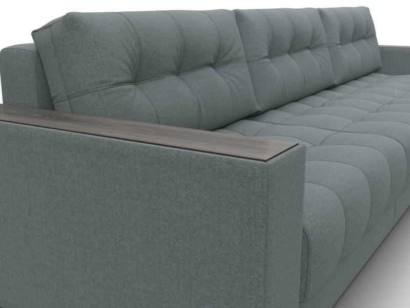 Диван угловой с декором Лига-049 НПБ Лонг, Рогожка, Амур 07 серый