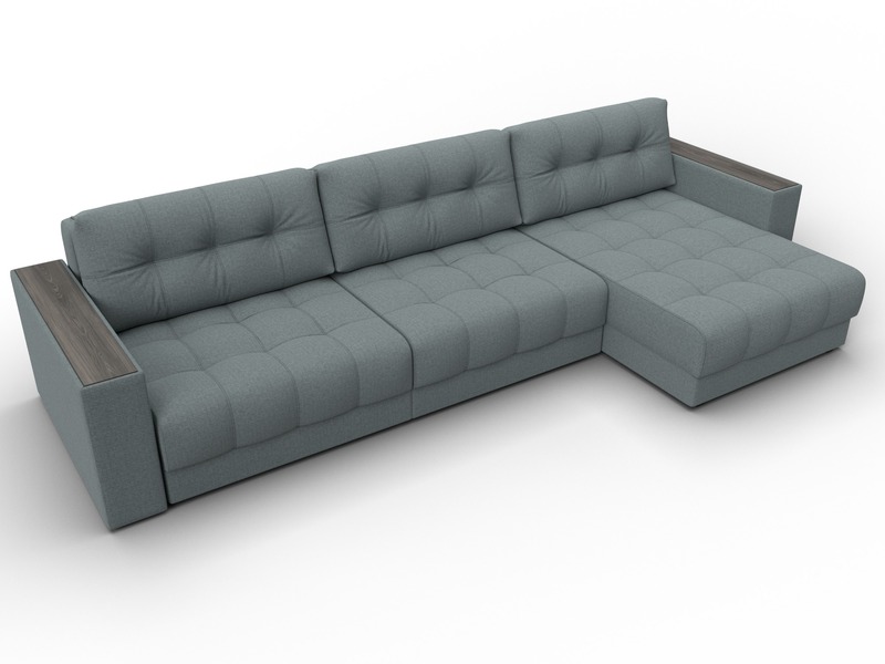 Диван угловой с декором Лига-049 НПБ Лонг, Рогожка, Амур 07 серый