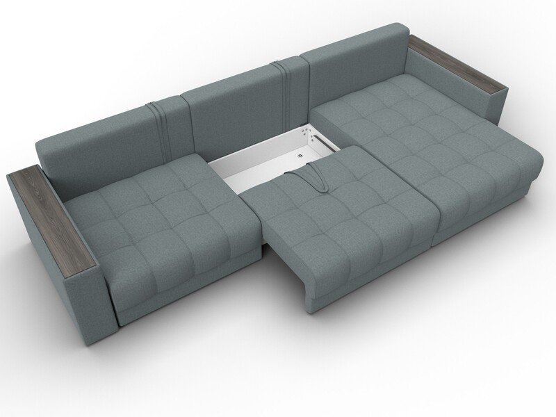 Диван угловой с декором Лига-049 НПБ Лонг, Рогожка, Амур 07 серый