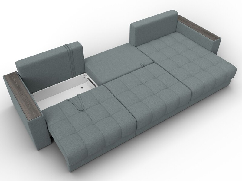 Диван угловой с декором Лига-049 НПБ Лонг, Рогожка, Амур 07 серый