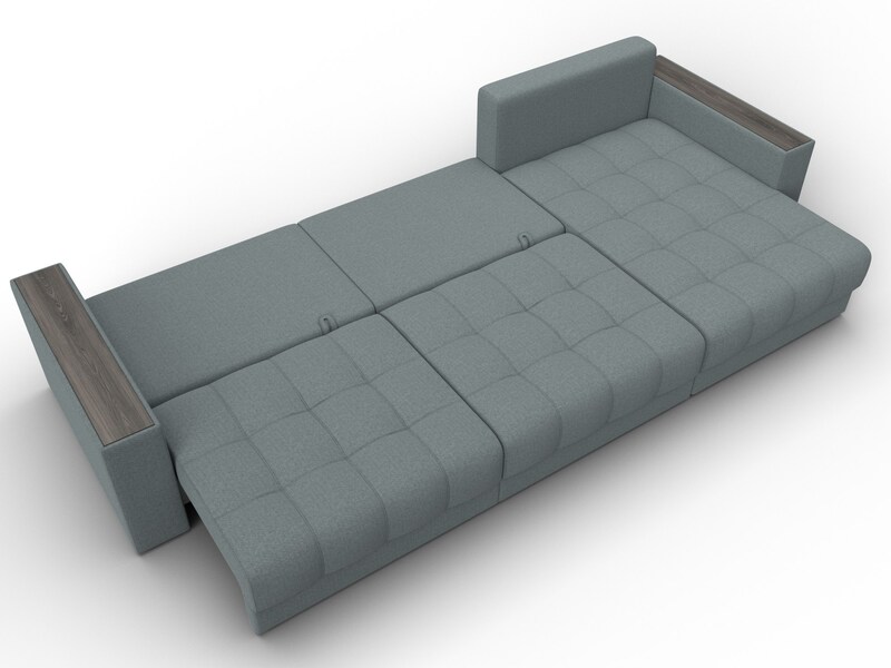 Диван угловой с декором Лига-049 НПБ Лонг, Рогожка, Амур 07 серый