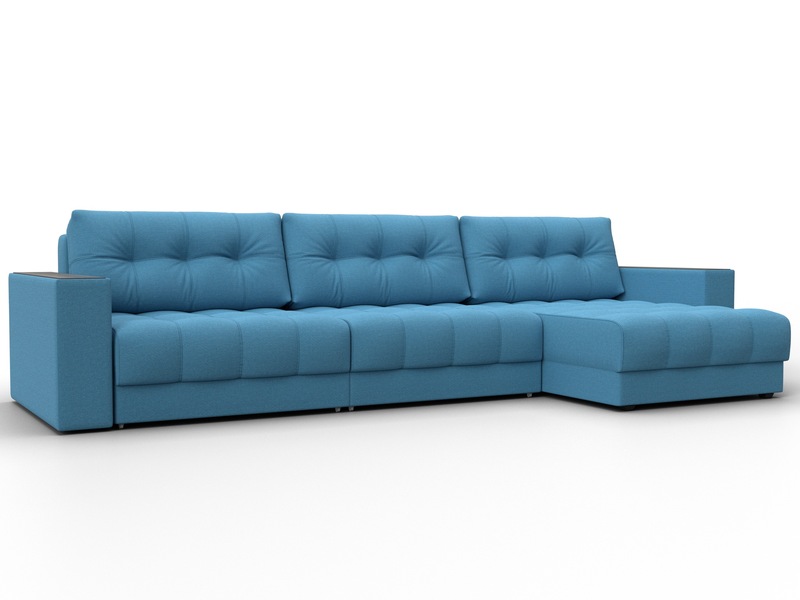 Диван угловой с декором Лига-049 НПБ Лонг, Рогожка, Амур 10 голубой