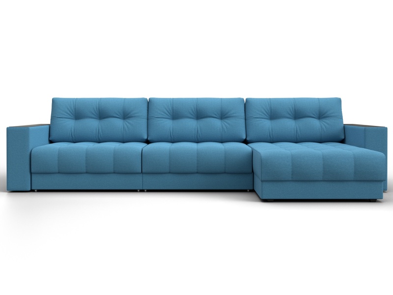 Диван угловой с декором Лига-049 НПБ Лонг, Рогожка, Амур 10 голубой