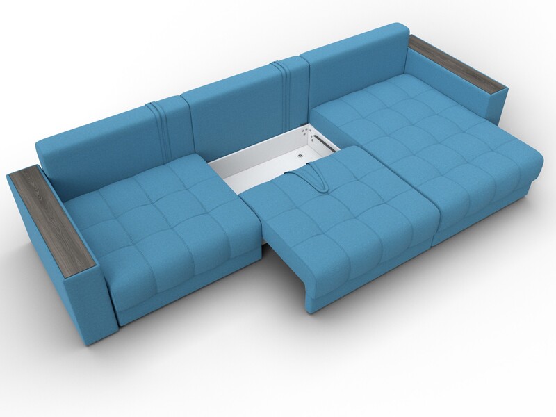 Диван угловой с декором Лига-049 НПБ Лонг, Рогожка, Амур 10 голубой
