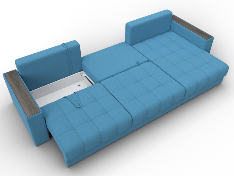 Диван угловой с декором Лига-049 НПБ Лонг, Рогожка, Амур 10 голубой
