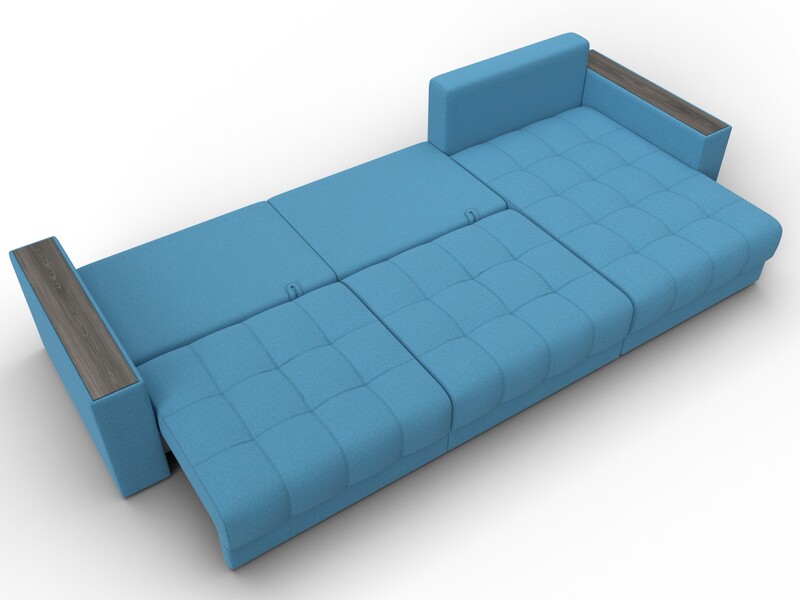 Диван угловой с декором Лига-049 НПБ Лонг, Рогожка, Амур 10 голубой