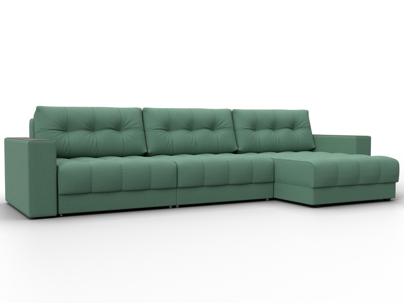 Диван угловой с декором Лига-049 НПБ Лонг, Рогожка, Амур 11 зеленый