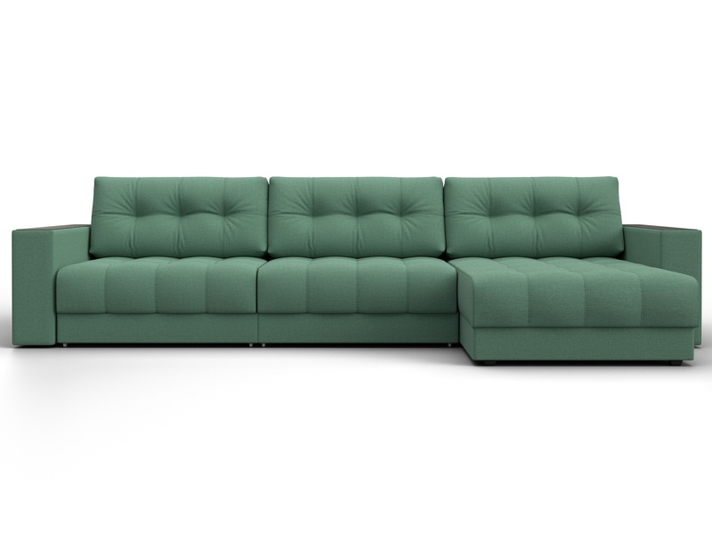 Диван угловой с декором Лига-049 НПБ Лонг, Рогожка, Амур 11 зеленый