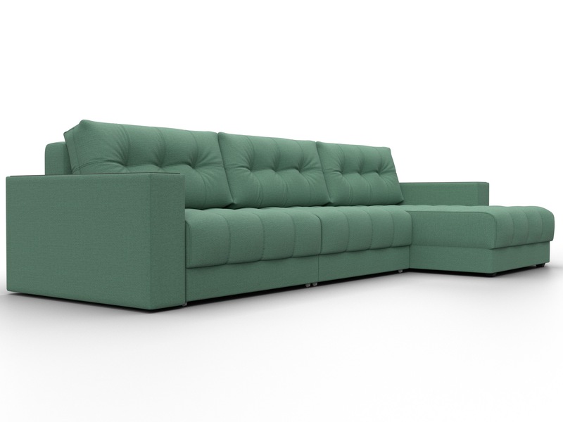 Диван угловой с декором Лига-049 НПБ Лонг, Рогожка, Амур 11 зеленый