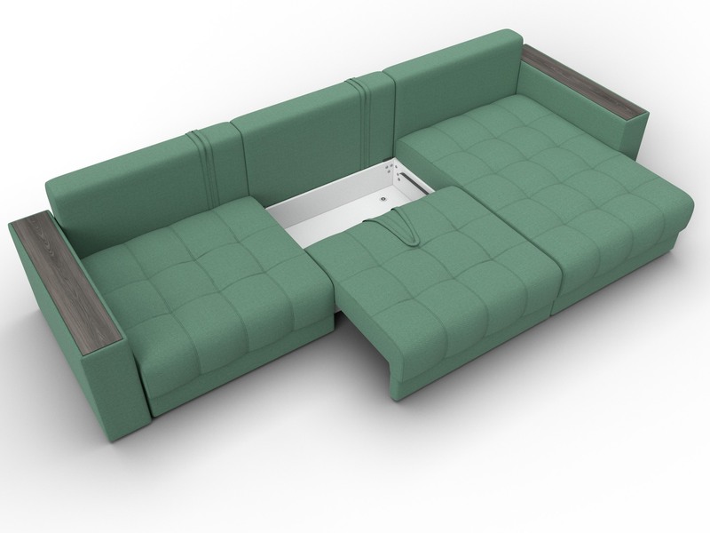Диван угловой с декором Лига-049 НПБ Лонг, Рогожка, Амур 11 зеленый