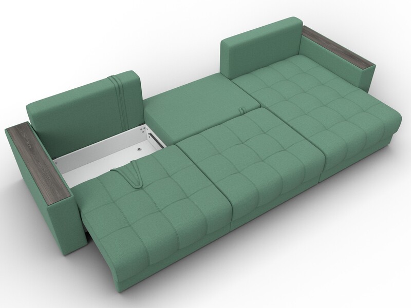 Диван угловой с декором Лига-049 НПБ Лонг, Рогожка, Амур 11 зеленый