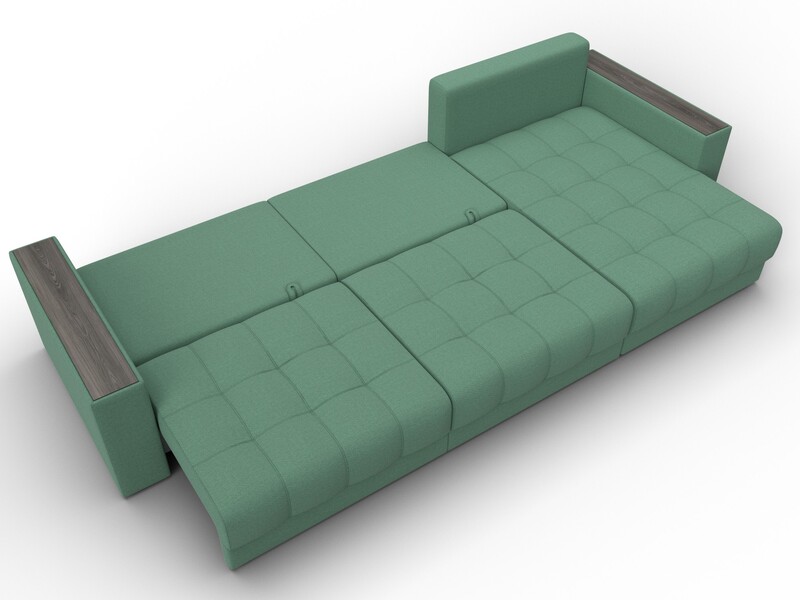 Диван угловой с декором Лига-049 НПБ Лонг, Рогожка, Амур 11 зеленый