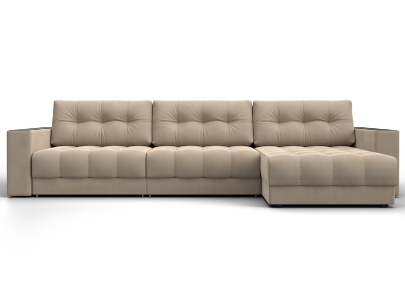 Диван угловой с декором Лига-049 НПБ Лонг, Велюр, SEVEN 729 бежевый