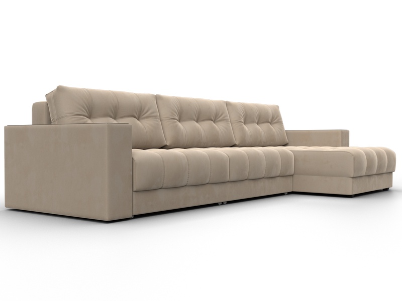 Диван угловой с декором Лига-049 НПБ Лонг, Велюр, SEVEN 729 бежевый