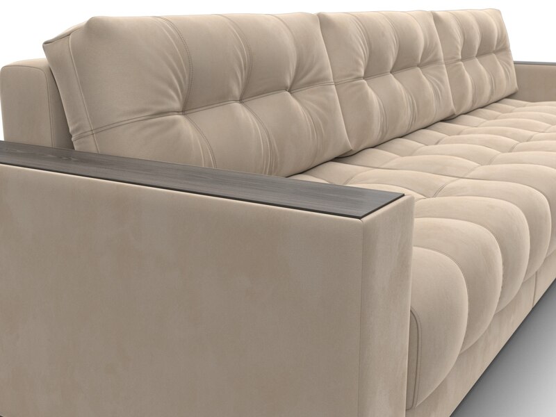 Диван угловой с декором Лига-049 НПБ Лонг, Велюр, SEVEN 729 бежевый