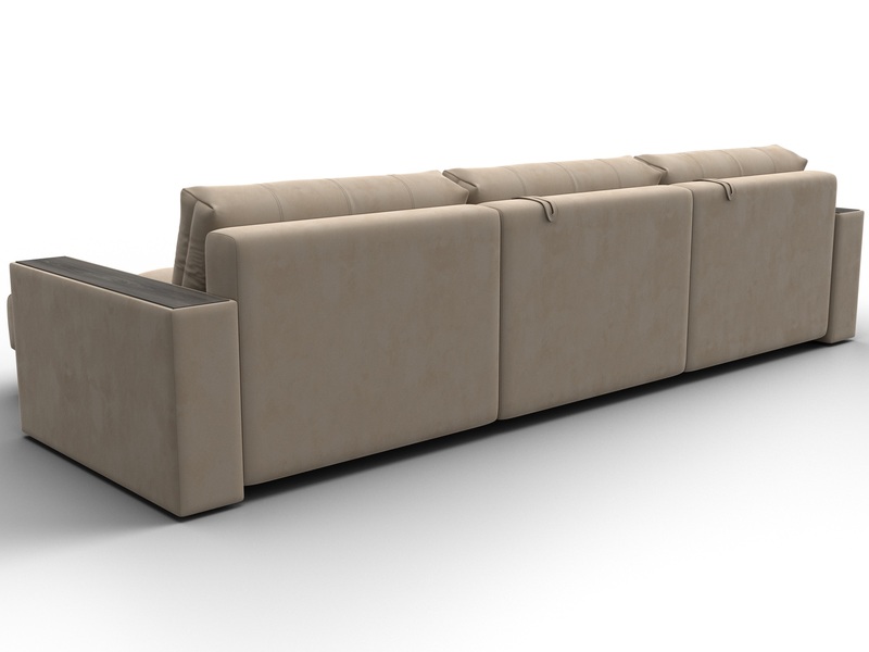 Диван угловой с декором Лига-049 НПБ Лонг, Велюр, SEVEN 729 бежевый