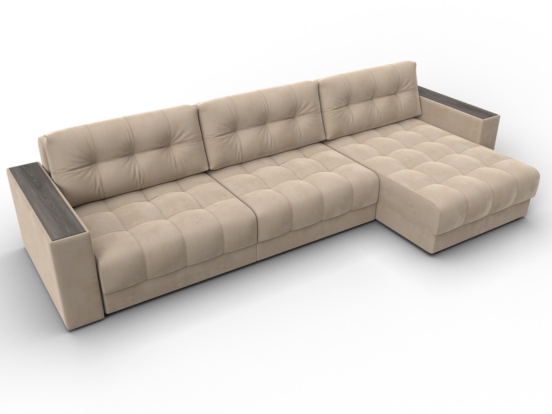 Диван угловой с декором Лига-049 НПБ Лонг, Велюр, SEVEN 729 бежевый