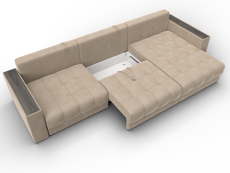 Диван угловой с декором Лига-049 НПБ Лонг, Велюр, SEVEN 729 бежевый