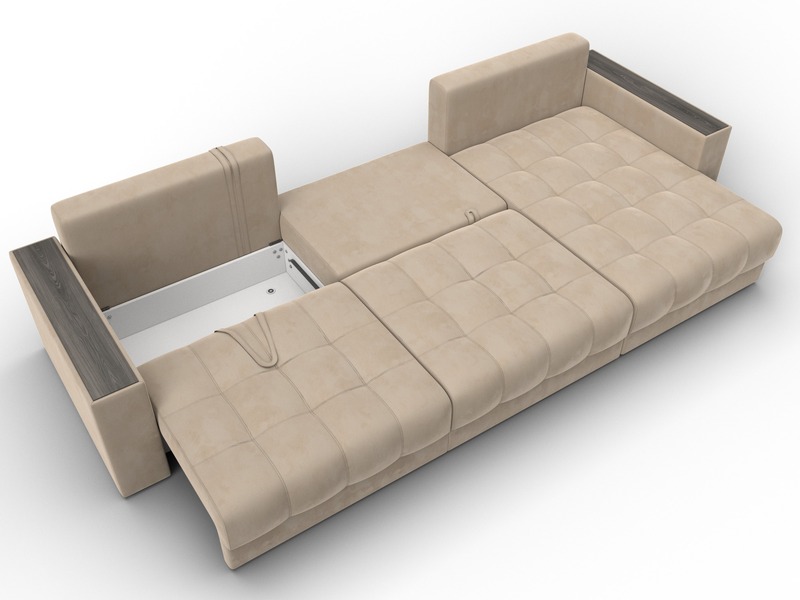 Диван угловой с декором Лига-049 НПБ Лонг, Велюр, SEVEN 729 бежевый