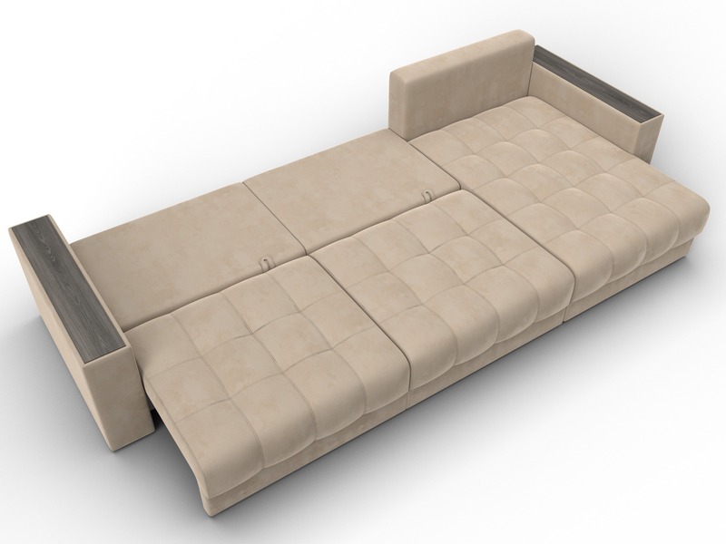 Диван угловой с декором Лига-049 НПБ Лонг, Велюр, SEVEN 729 бежевый