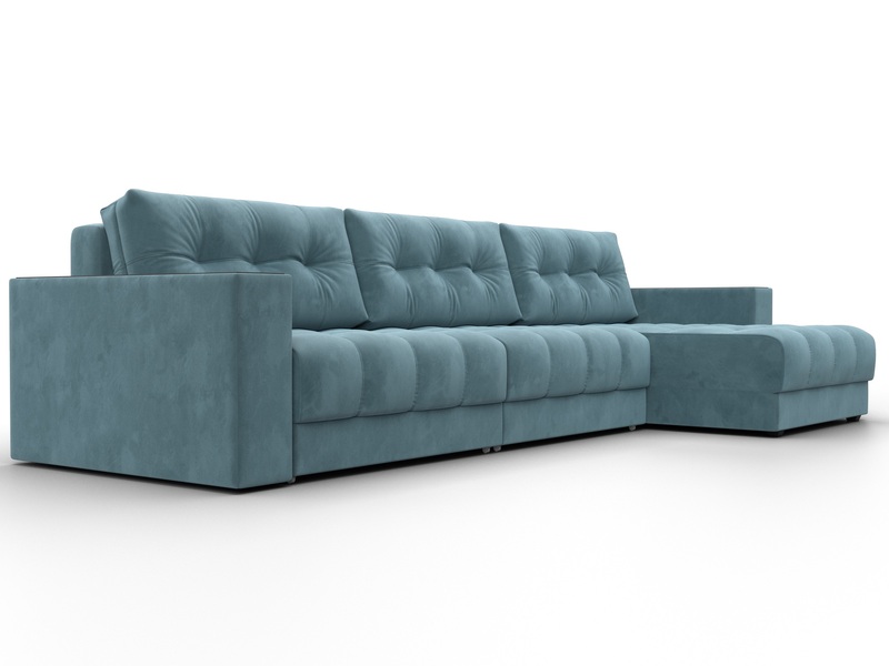 Диван угловой с декором Лига-049 НПБ Лонг, Велюр, SEVEN 113 бирюзовый