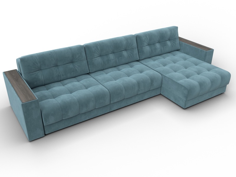 Диван угловой с декором Лига-049 НПБ Лонг, Велюр, SEVEN 113 бирюзовый
