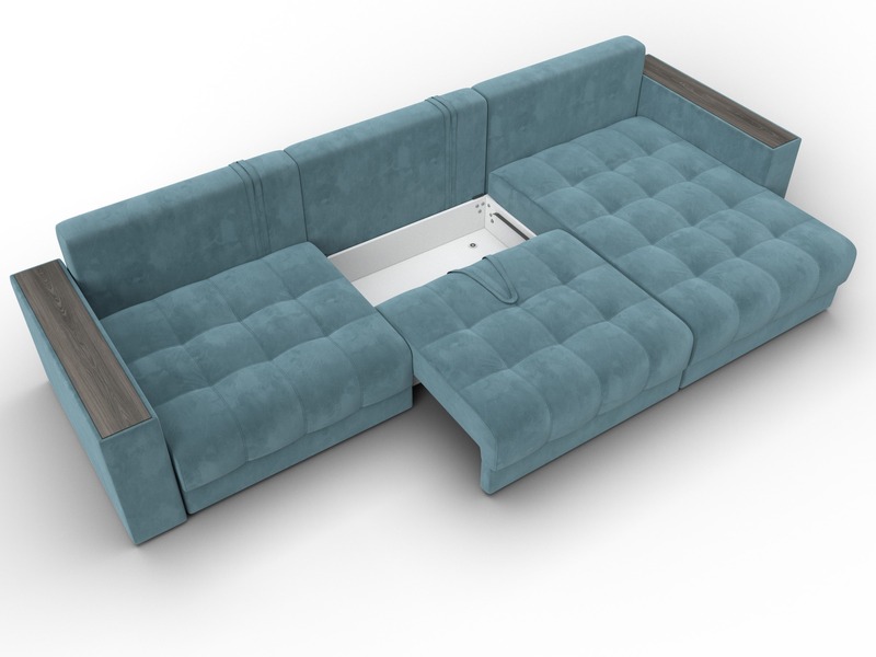 Диван угловой с декором Лига-049 НПБ Лонг, Велюр, SEVEN 113 бирюзовый