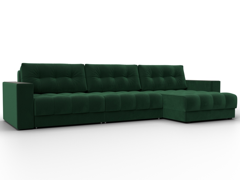 Диван угловой с декором Лига-049 НПБ Лонг, Велюр, SEVEN 626 зеленый