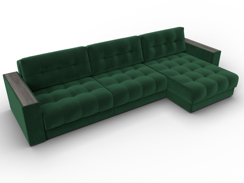 Диван угловой с декором Лига-049 НПБ Лонг, Велюр, SEVEN 626 зеленый