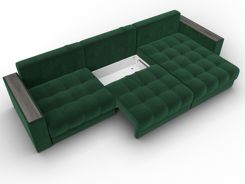 Диван угловой с декором Лига-049 НПБ Лонг, Велюр, SEVEN 626 зеленый