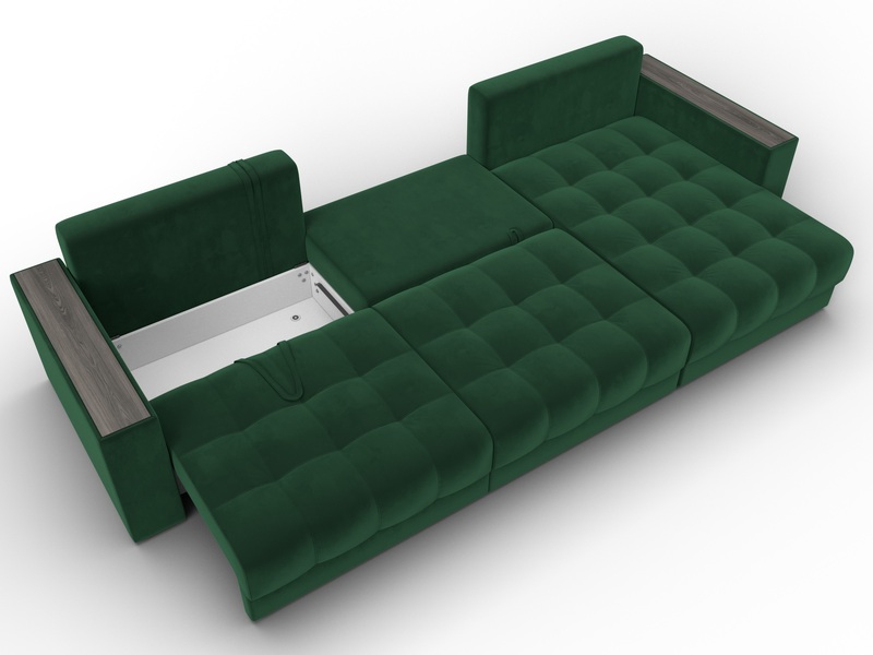 Диван угловой с декором Лига-049 НПБ Лонг, Велюр, SEVEN 626 зеленый