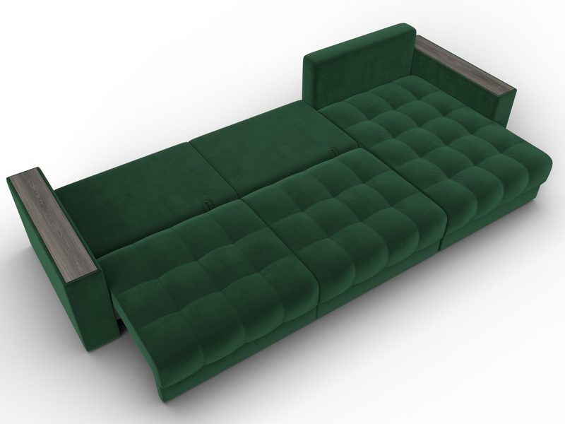 Диван угловой с декором Лига-049 НПБ Лонг, Велюр, SEVEN 626 зеленый