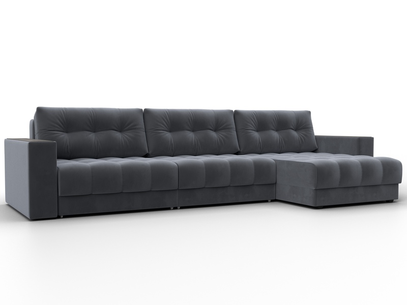 Диван угловой с декором Лига-049 НПБ Лонг, Велюр, SEVEN 17 серый