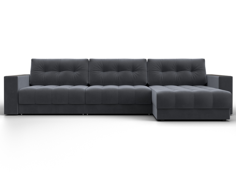 Диван угловой с декором Лига-049 НПБ Лонг, Велюр, SEVEN 17 серый