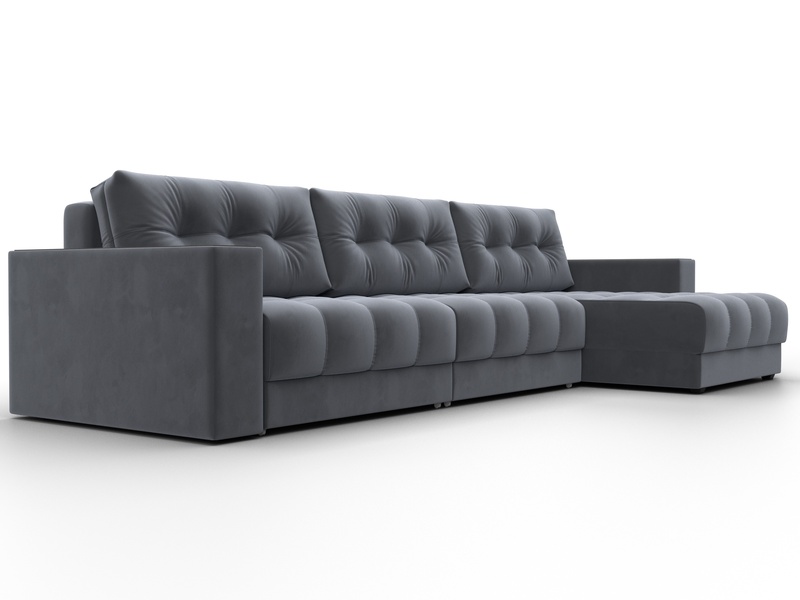 Диван угловой с декором Лига-049 НПБ Лонг, Велюр, SEVEN 17 серый