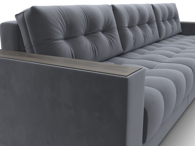 Диван угловой с декором Лига-049 НПБ Лонг, Велюр, SEVEN 17 серый