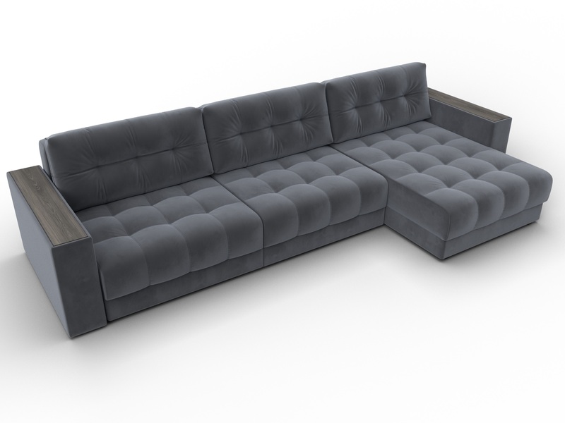 Диван угловой с декором Лига-049 НПБ Лонг, Велюр, SEVEN 17 серый