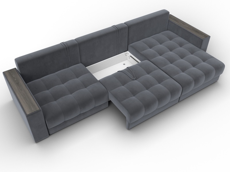 Диван угловой с декором Лига-049 НПБ Лонг, Велюр, SEVEN 17 серый